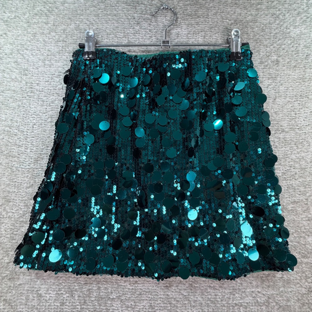Sequin Mini Skirt Large Disc Embellished Size S Teal Green Party Rave Disco - Picture 2 of 6
